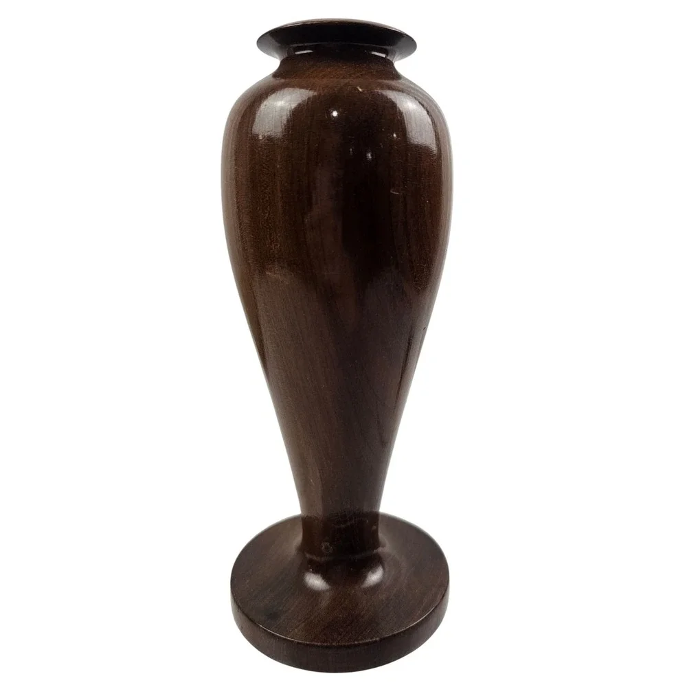 Vintage Hand Turned Dark Brown Wood Bud Vase 7.5 Inch Mid Century Modern Decor